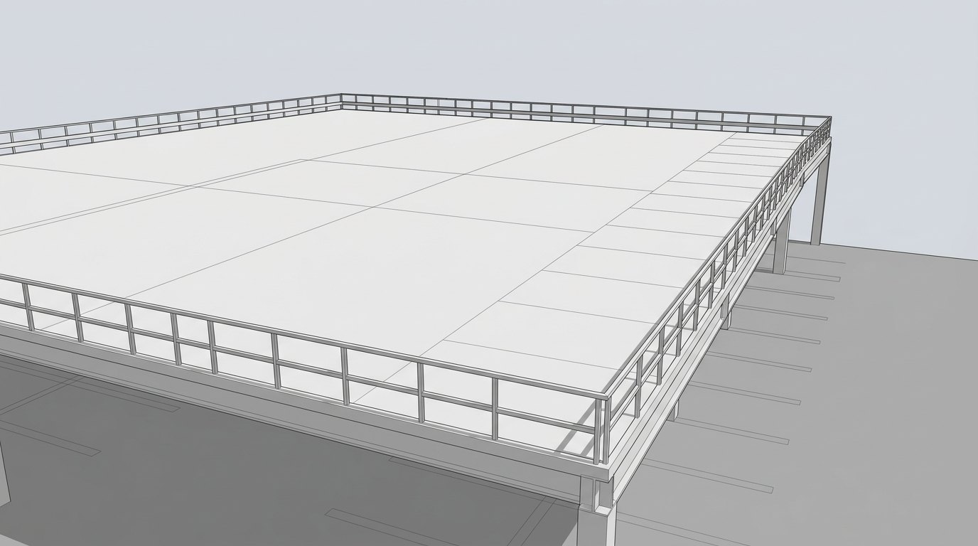 The empty raised deck, level and clear