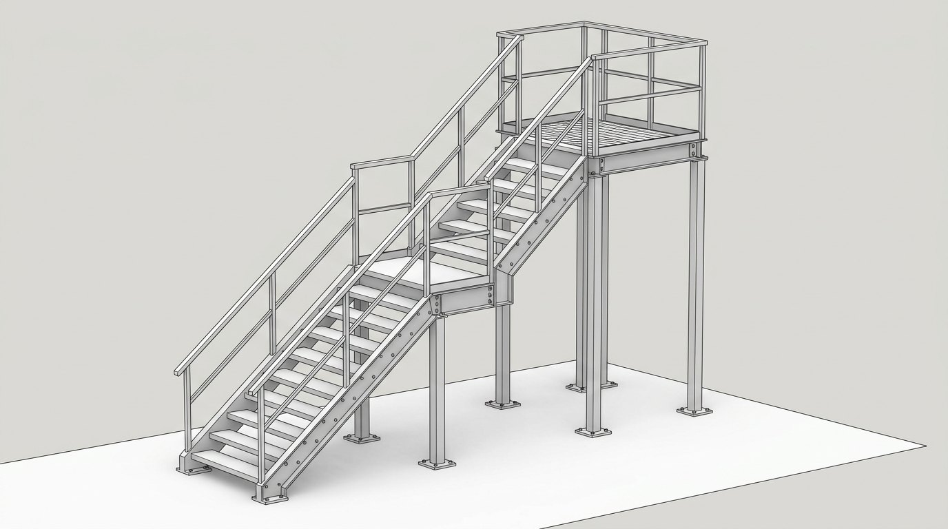 An external switchback staircase serving the raised deck