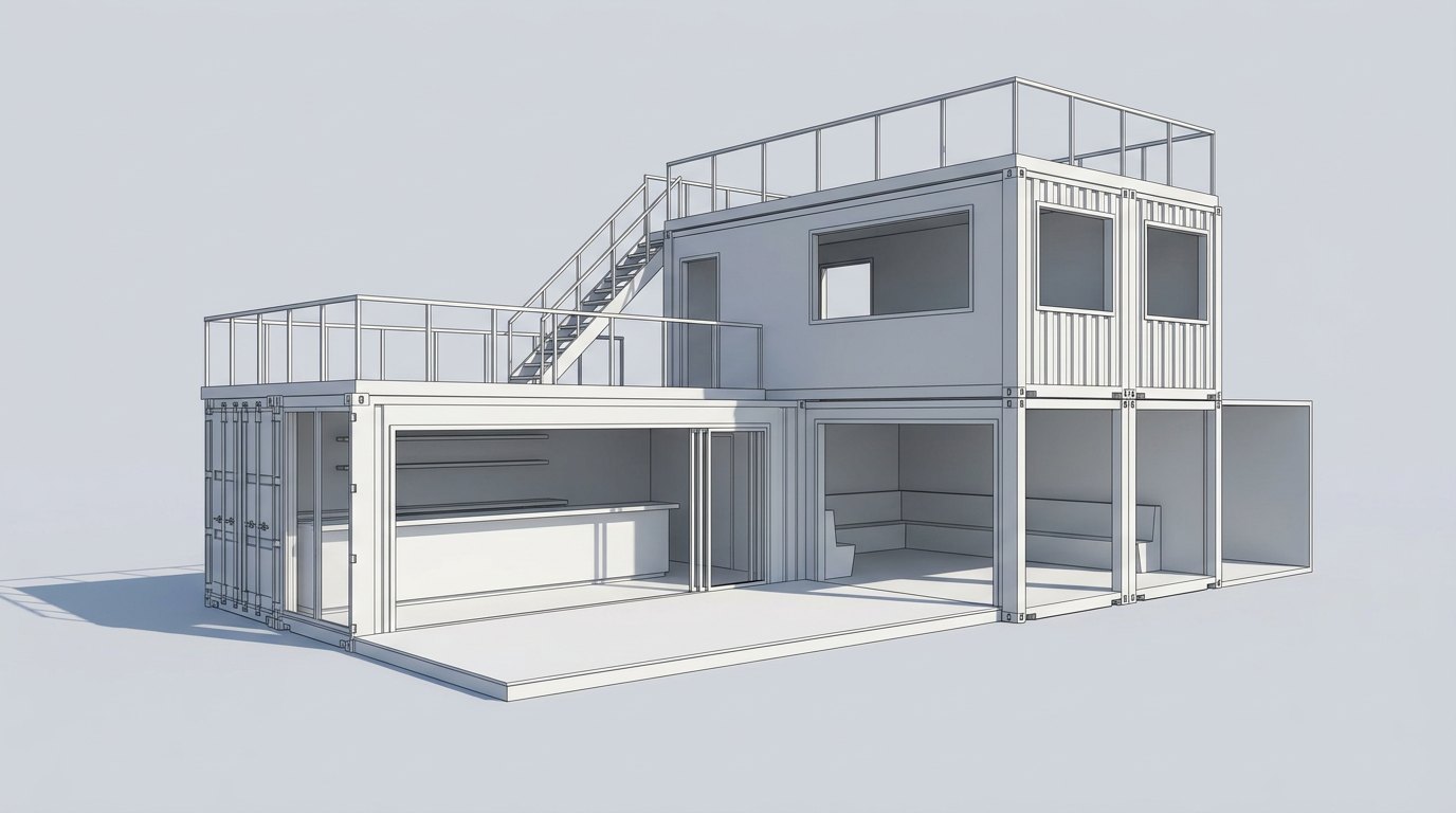 Two-storey modular unit, part-glazed option